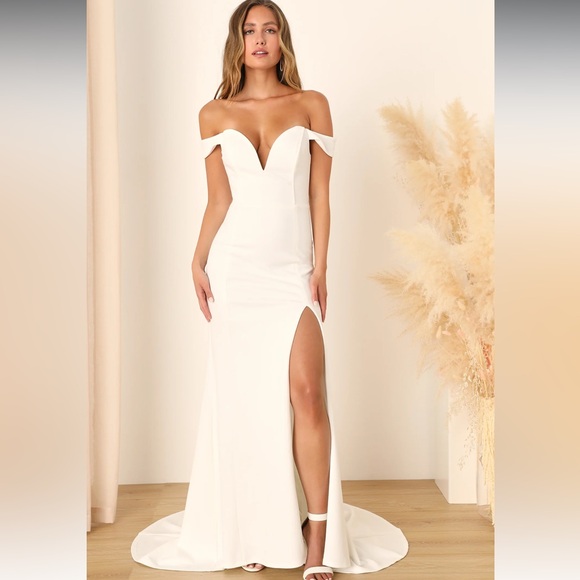 Lulus | Dresses | Idyllic Perfection White Plunge Sleeveless Mermaid ...